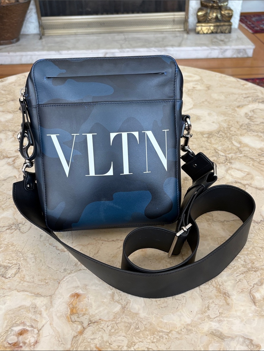 Valentino Garavani VLTN Blue Camouflage Leather Crossbody Unisex Messenger Bag